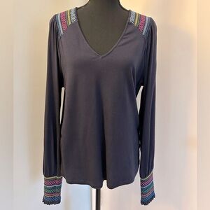 Boden Isabel Smocked Jersey Top Blouse Navy Shirt